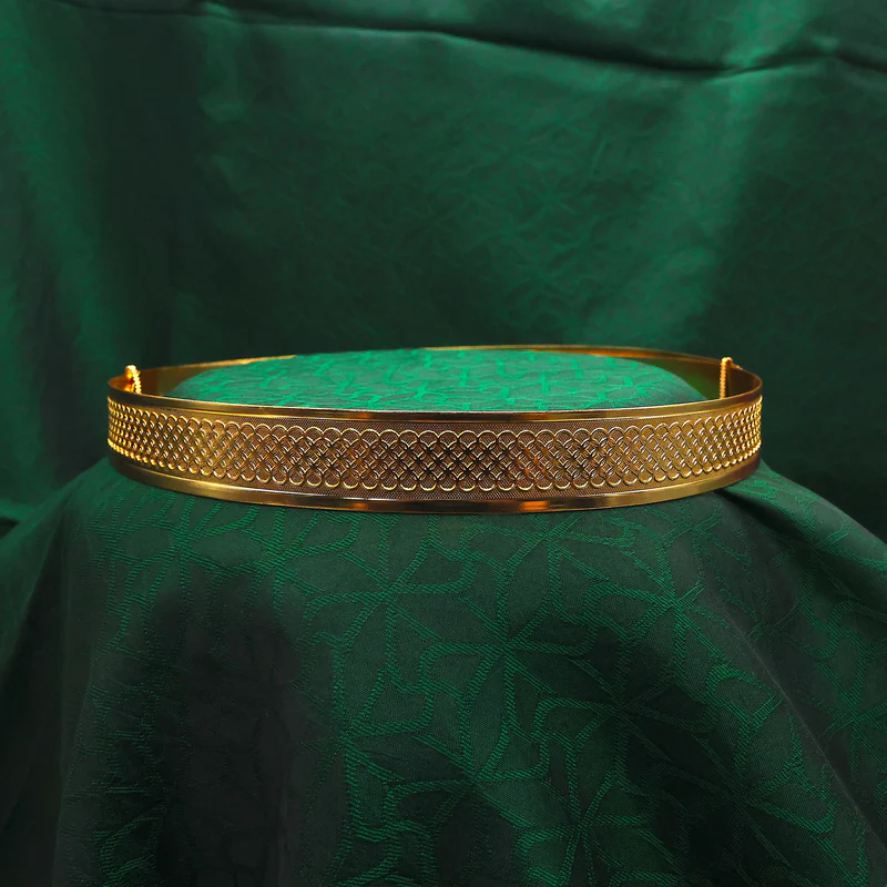 Gold Look Alike Weave Pattern Carved Contemporary Bridal Hipbelt